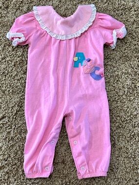 healthtex Pink Ruffle Collar One-Piece Bodysuit with ABC Applique vintage